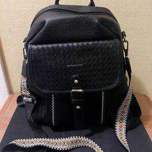 Missnine Black Backpack with Patterned Strap (Pre-Owned) (READ DESCRIPTION)